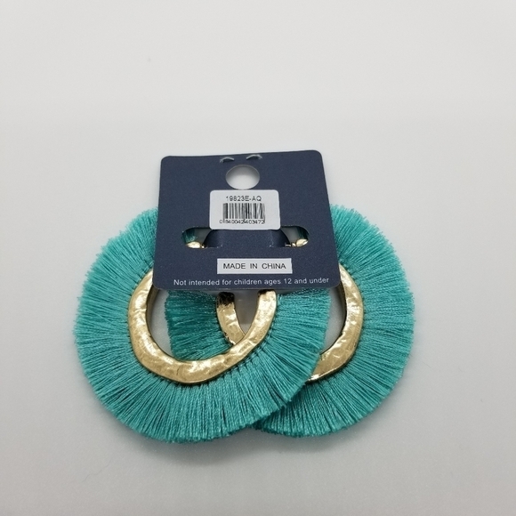 Crave gold and teal fringe hoop earrings - Picture 2 of 2
